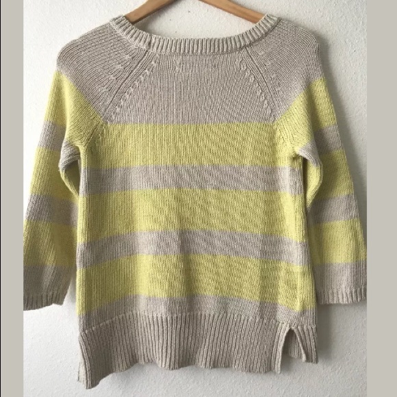Loft Yellow Beige Striped Crewneck Sweater Top Small - Picture 3 of 5